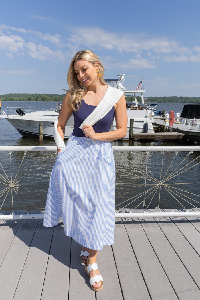 Duffield Lane Jada Dress - Navy/Seaside Linen Stripe