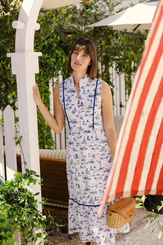Duffield Lane Karina Midi Dress - Navy/White Toile