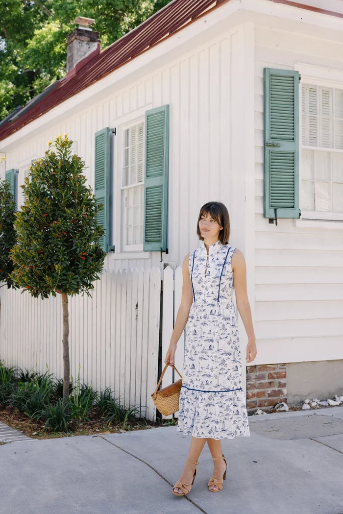 Duffield Lane Karina Midi Dress - Navy/White Toile