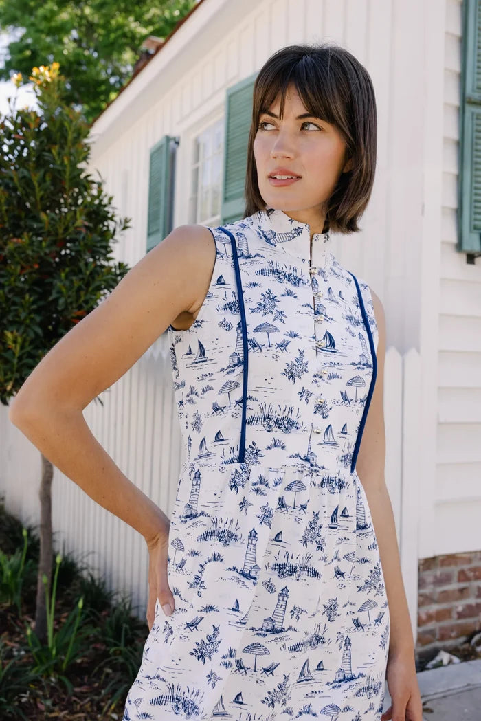 Duffield Lane Karina Midi Dress - Navy/White Toile