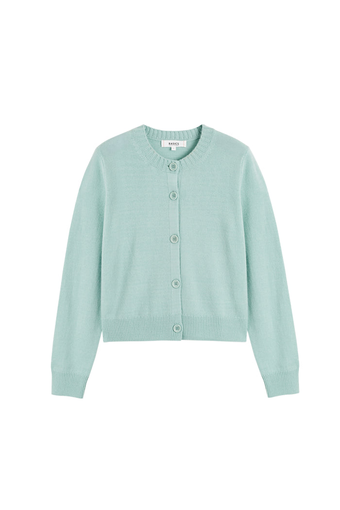 Light blue cardigan on a white background