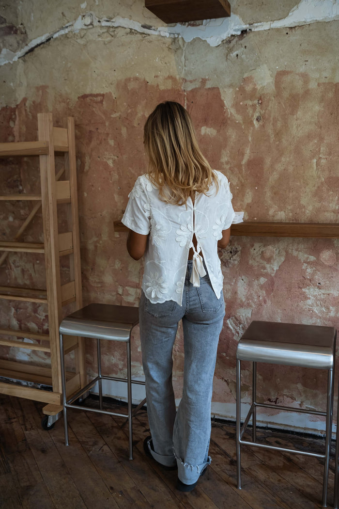 Ecru Ellea blouse short sleeve detail