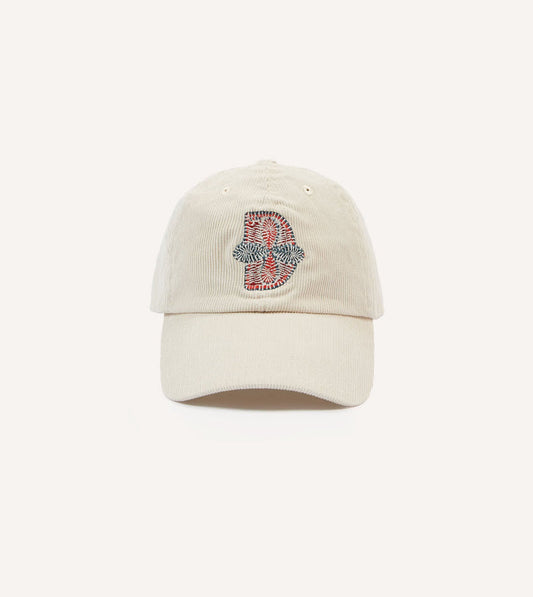 Ecru Kantha Flower Emblem Cotton Baseball Cap