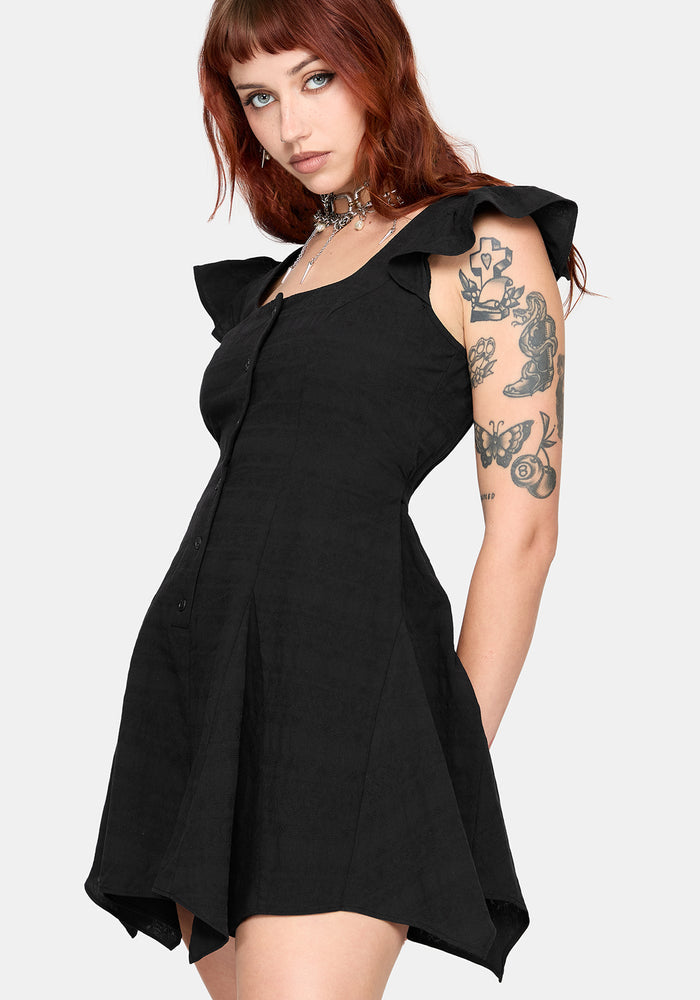 Elindra Ruffle Neck Button Up Playsuit