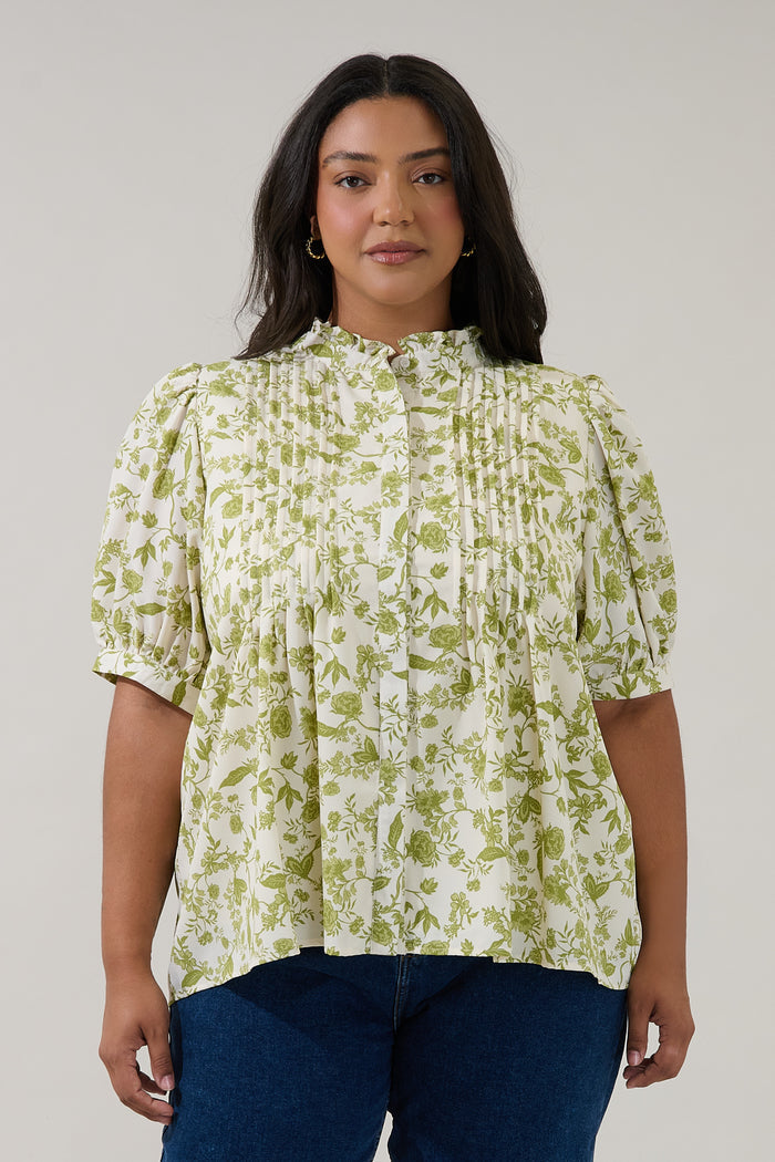 Elysia Pleated Blouse Floral Curve