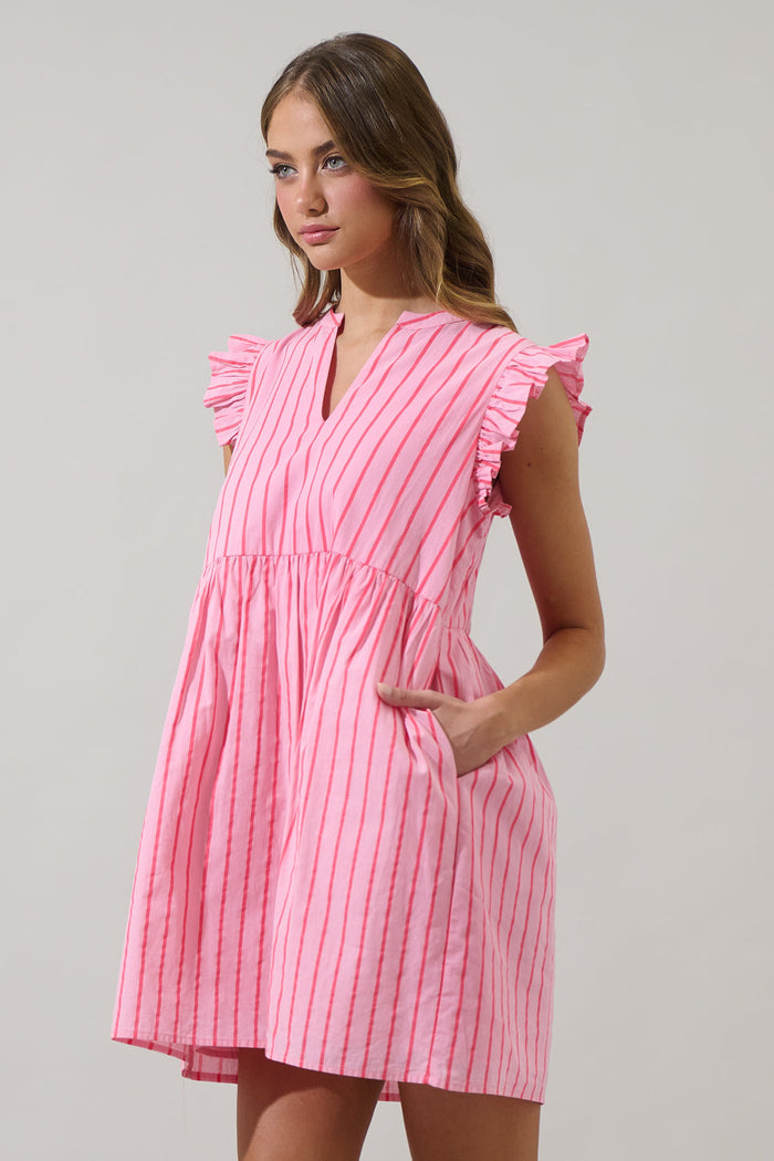 Emani Stripe Kass Ruffle Mini Dress