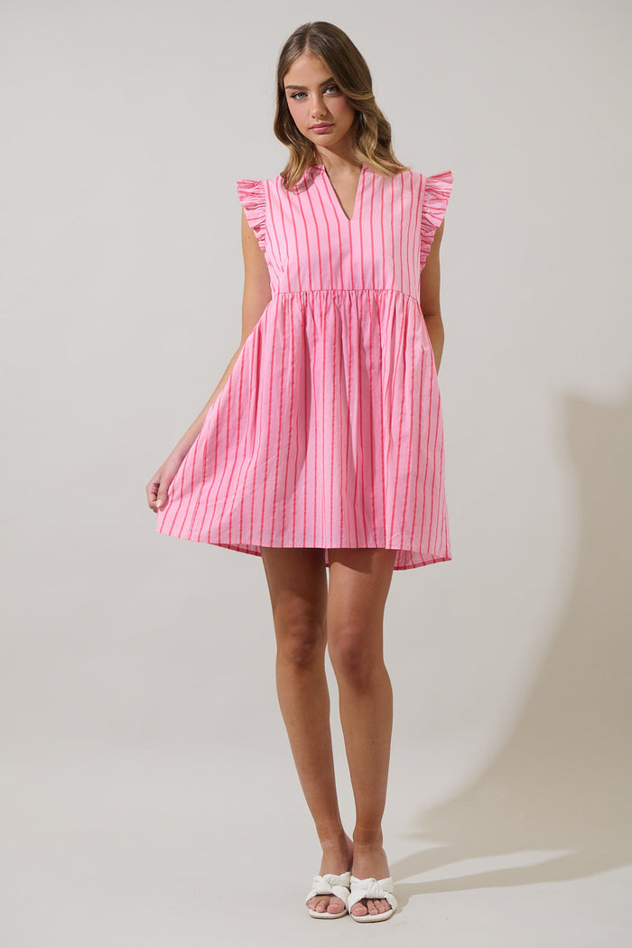 Emani Stripe Kass Ruffle Mini Dress