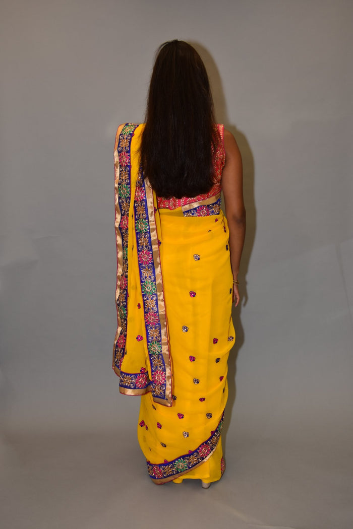 Embroidered Georgette Cyber Yellow saree