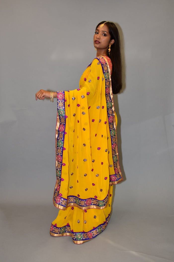 Embroidered Georgette Cyber Yellow saree
