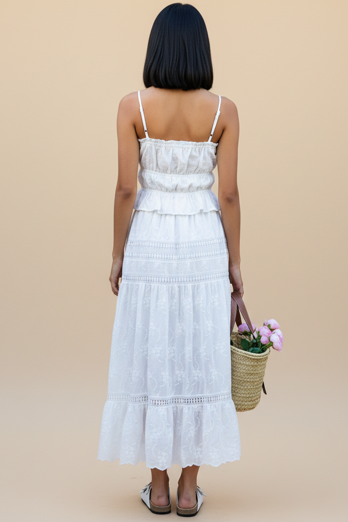 Embroidered Lace Crop Top & Maxi Skirt Set - Brown