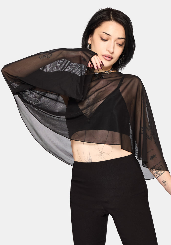 Emmie Black Mesh Poncho