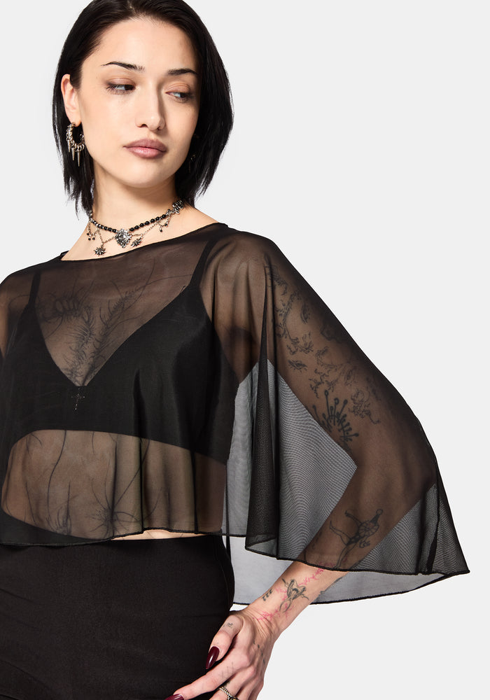 Emmie Black Mesh Poncho