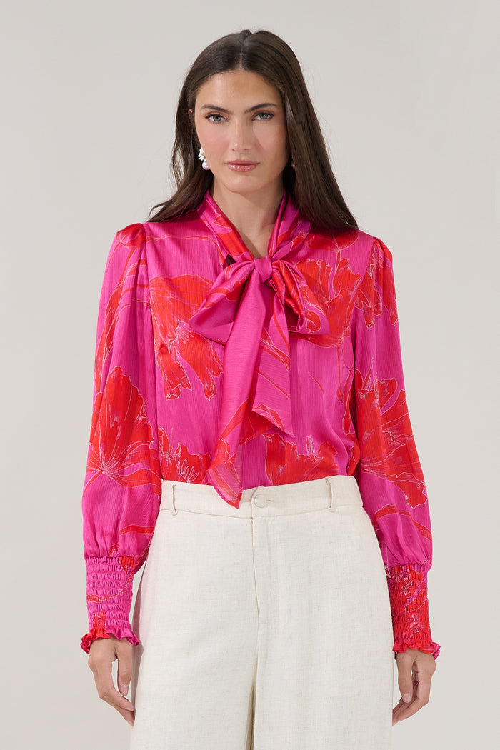 Etienne Tie Neck Long Sleeve Blouse Gleny Floral