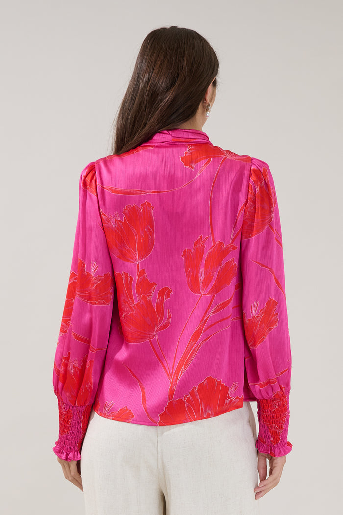 Etienne Tie Neck Long Sleeve Blouse Gleny Floral