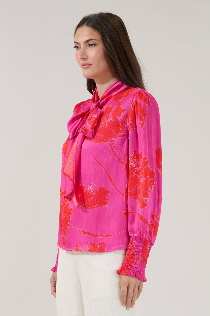 Etienne Tie Neck Long Sleeve Blouse Gleny Floral