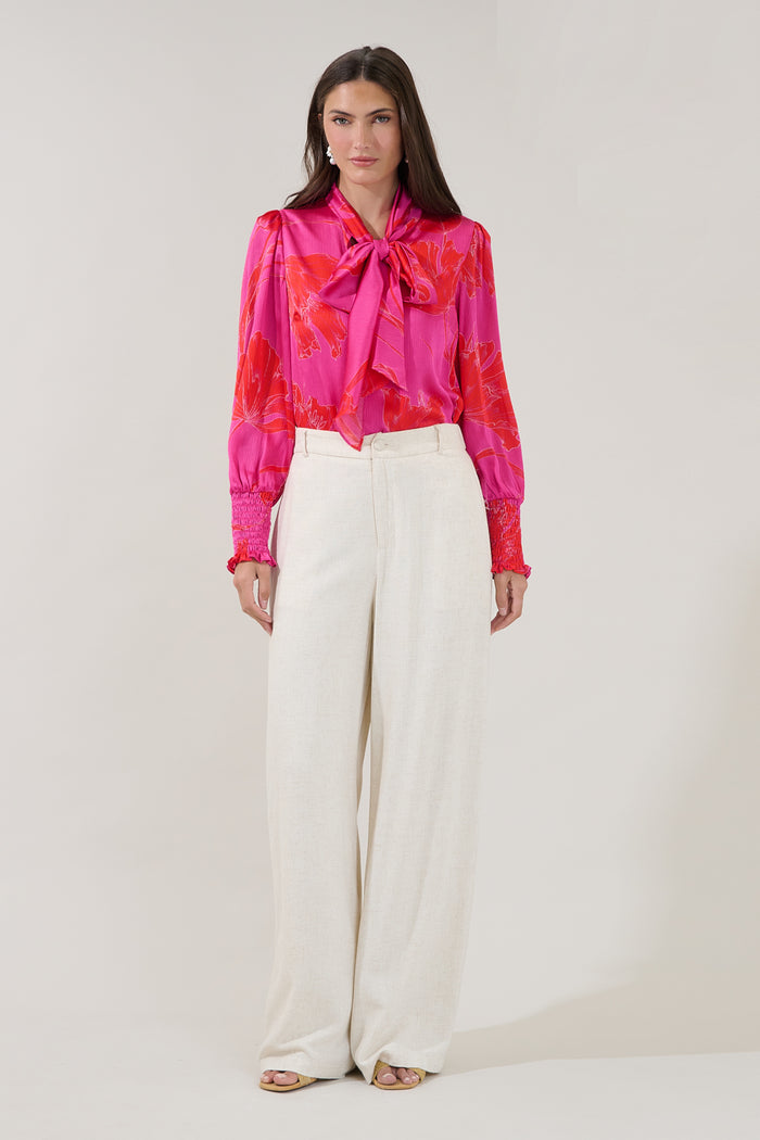 Etienne Tie Neck Long Sleeve Blouse Gleny Floral