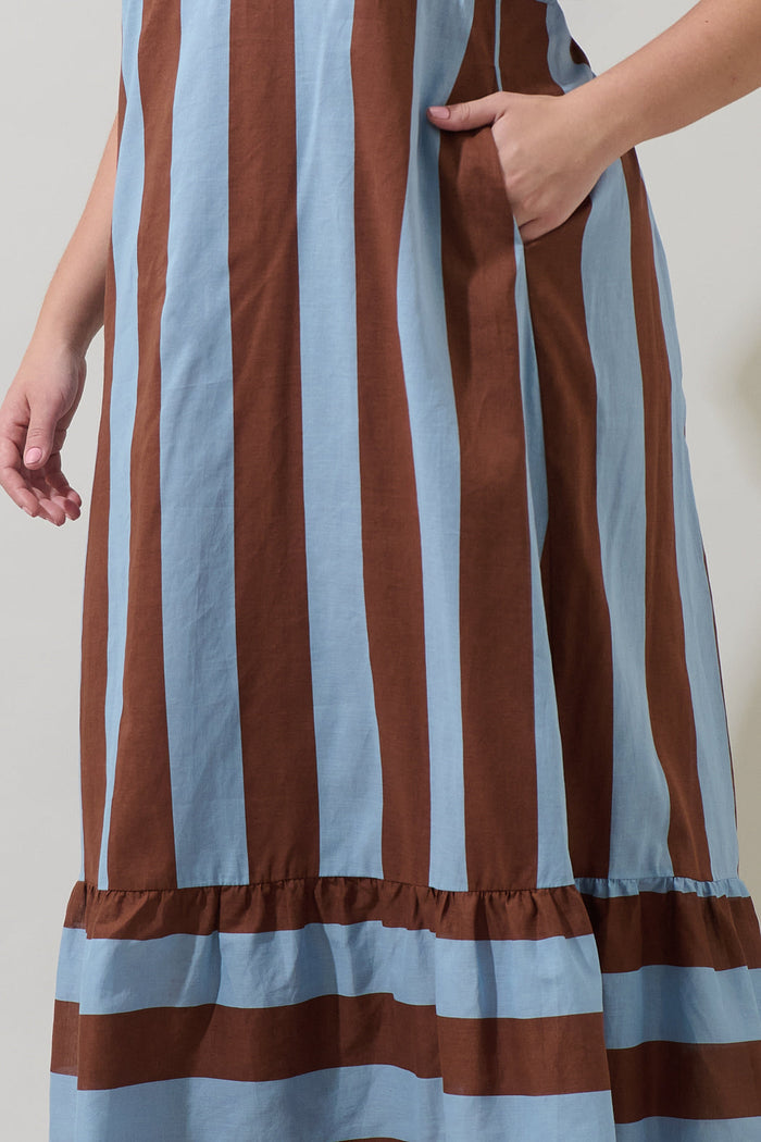 Evabelle Stripe Xena Puff Sleeve Maxi Dress Curve