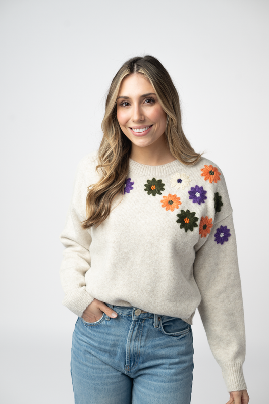 Fall Floral Sweater - Beige by Michelle Mae