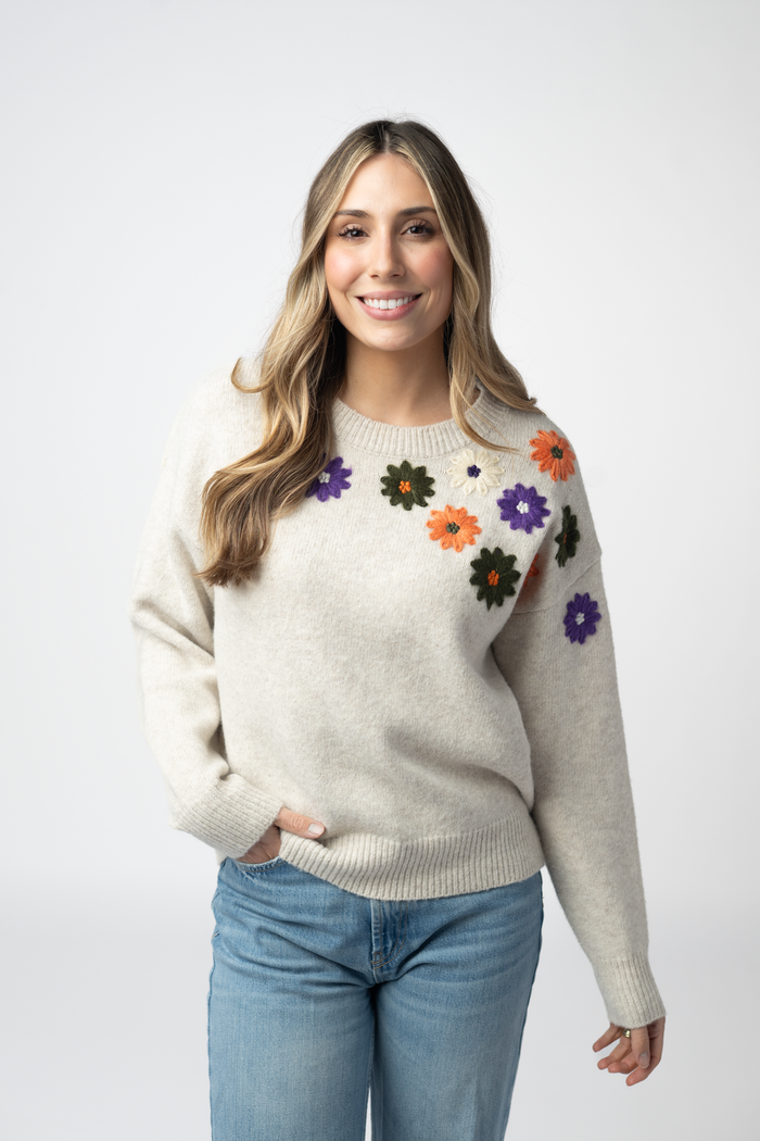 Fall Floral Sweater - Beige by Michelle Mae
