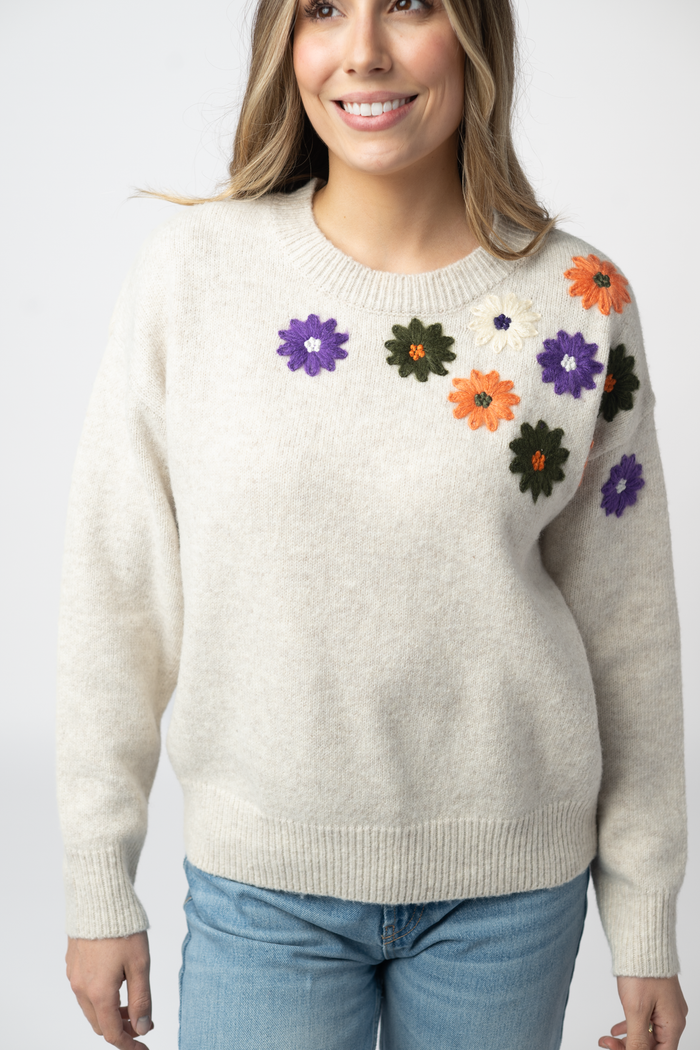 Fall Floral Sweater - Beige by Michelle Mae