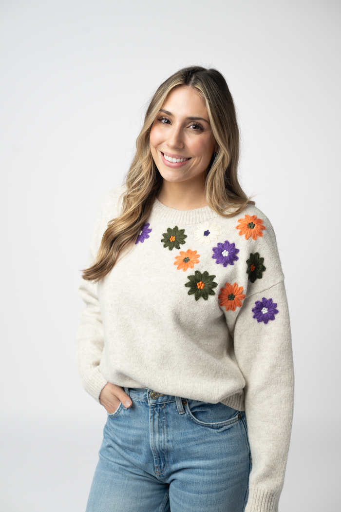 Fall Floral Sweater - Beige by Michelle Mae