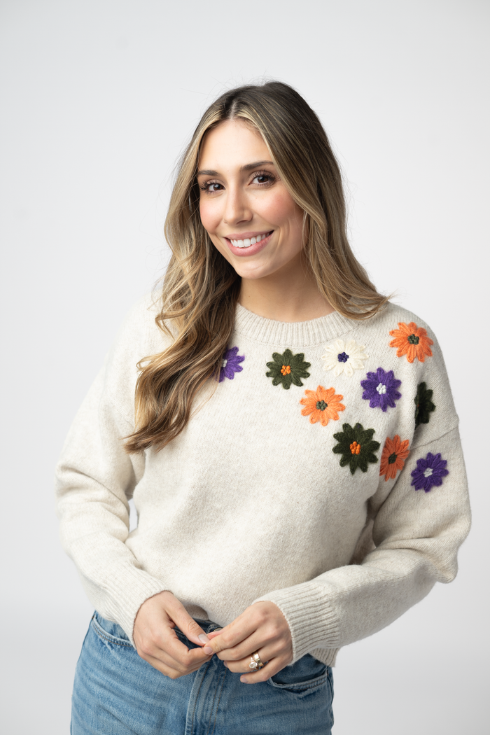 Fall Floral Sweater - Beige by Michelle Mae