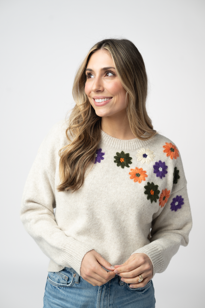 Fall Floral Sweater - Beige by Michelle Mae