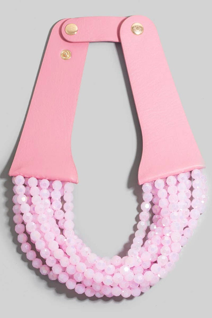Style the Faux Leather And Faceted Beads Statement Necklace exclusively at Born To Glam