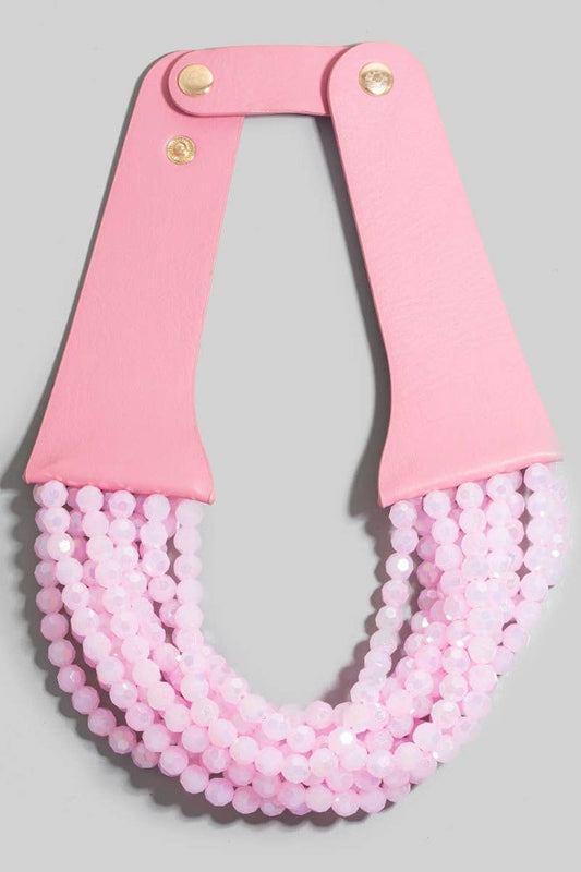 Style the Faux Leather And Faceted Beads Statement Necklace exclusively at Born To Glam