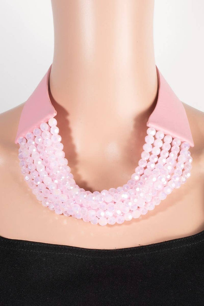 Style the Faux Leather And Faceted Beads Statement Necklace exclusively at Born To Glam