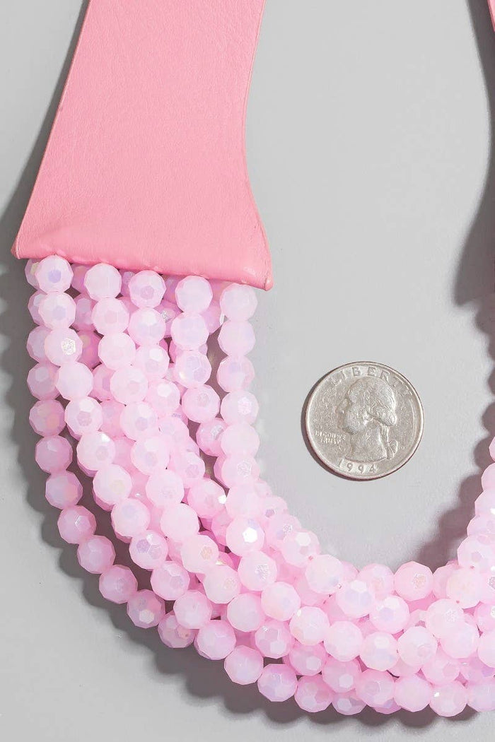 Style the Faux Leather And Faceted Beads Statement Necklace exclusively at Born To Glam
