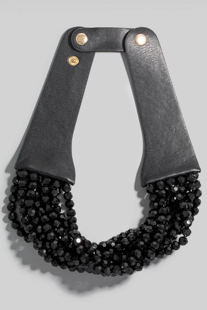 Style the Faux Leather And Faceted Beads Statement Necklace exclusively at Born To Glam