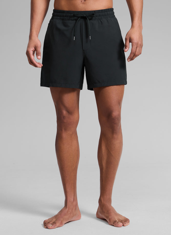 CRZ YOGA Man's Swimwear Mid Rise Mesh Lined Pocket Swim Shorts 5'' Black