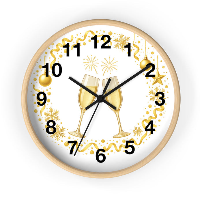 Festive champagne wall clock displayed as a decorative focal point in a living room