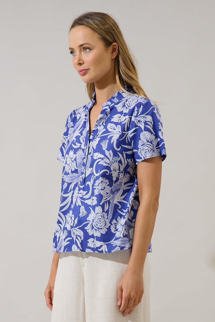 Firrie Split Neck Ruffle Top Viry Floral