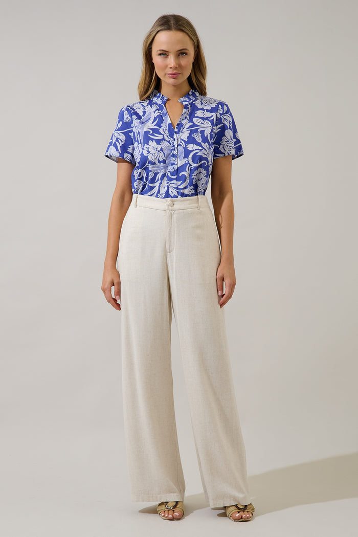 Firrie Split Neck Ruffle Top Viry Floral