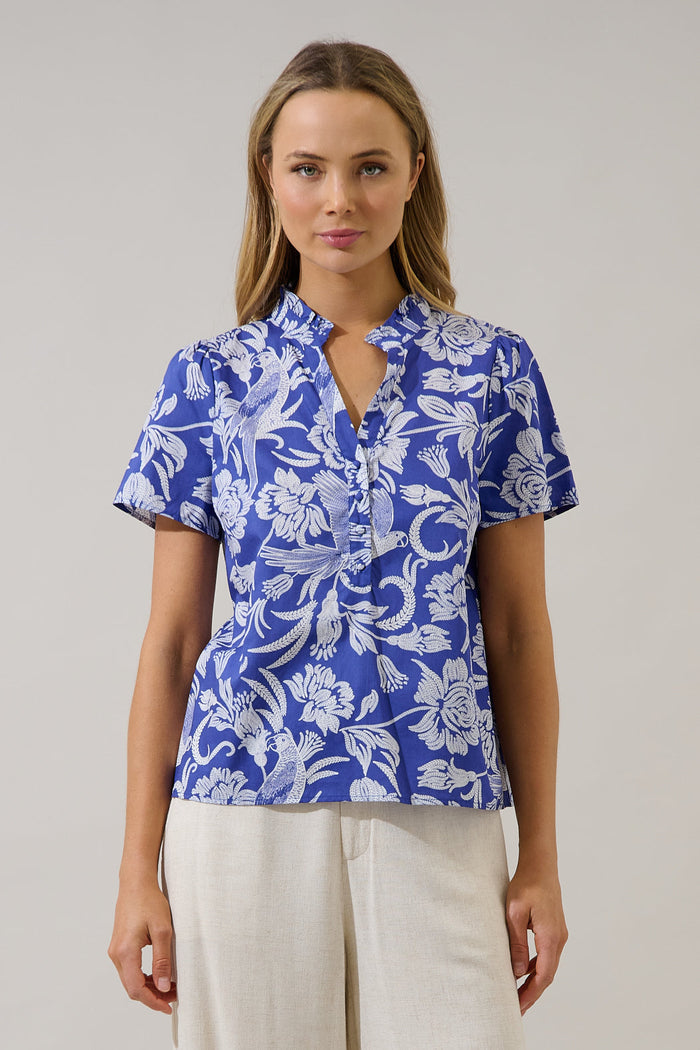 Firrie Split Neck Ruffle Top Viry Floral