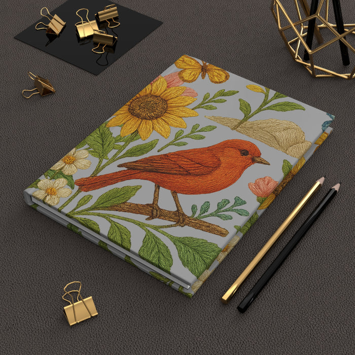 Floral bird hardcover journal with matte laminated cover
