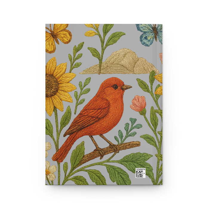 Durable hardcover journal with floral bird design and matte finish