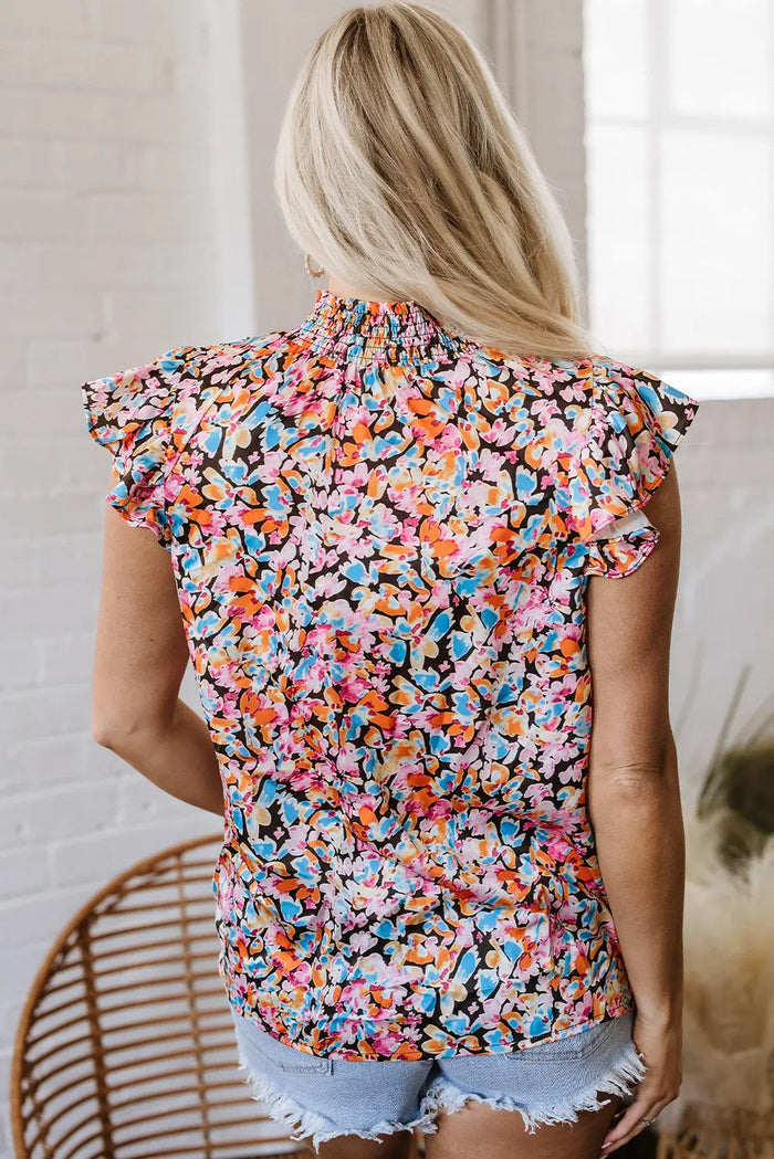 Floral Print Flutter Sleeve Blouse Top - Tops/Blouses & Shirts