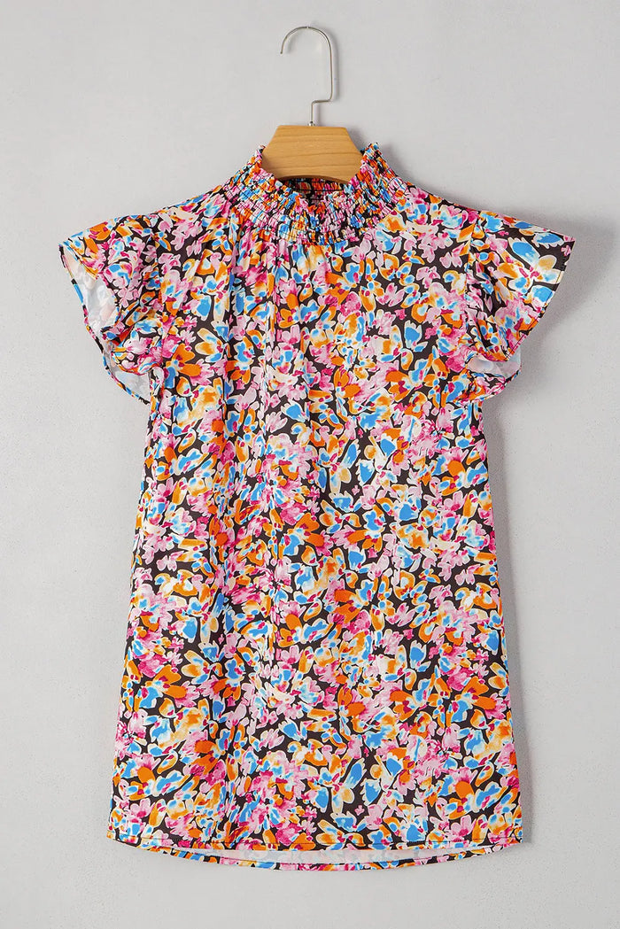 Floral Print Flutter Sleeve Blouse Top - Tops/Blouses & Shirts