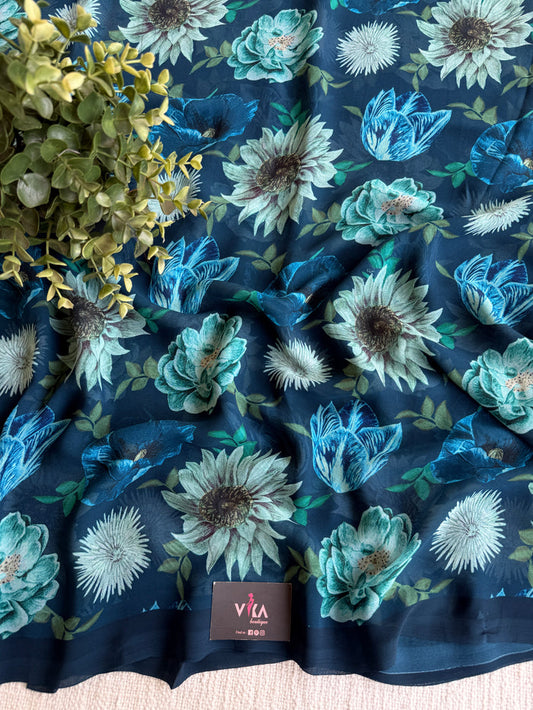 Floral printed georgette saree