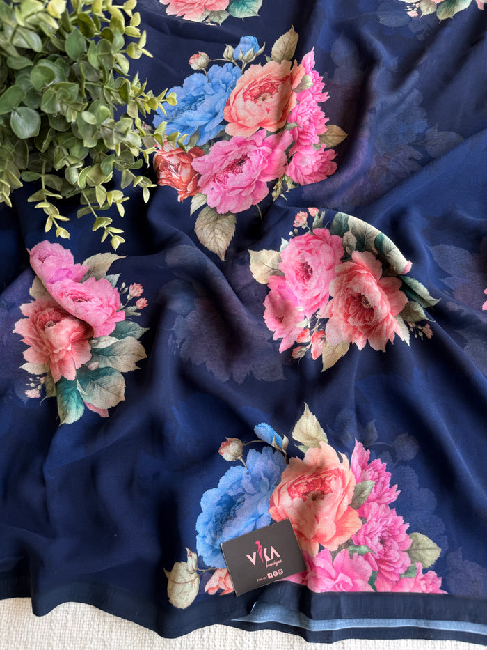 Floral printed georgette saree