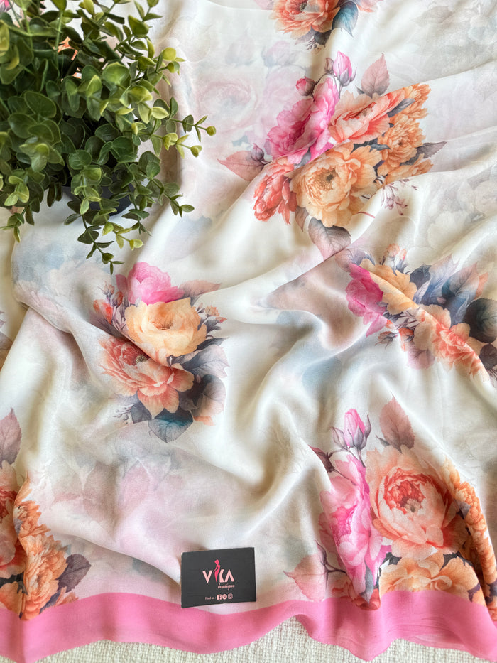 Floral printed georgette saree