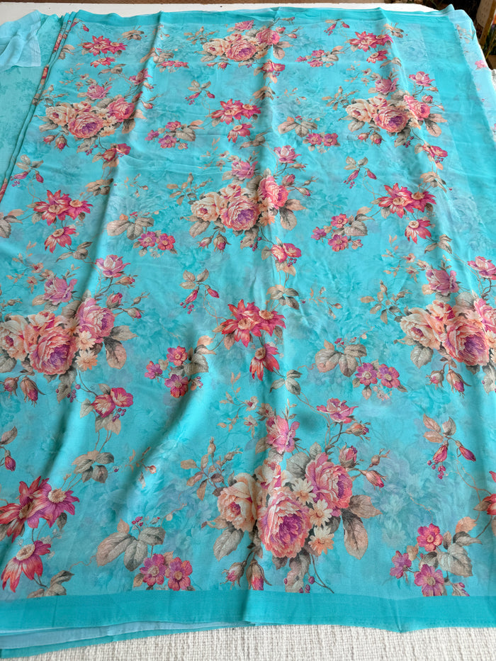 Floral printed georgette saree
