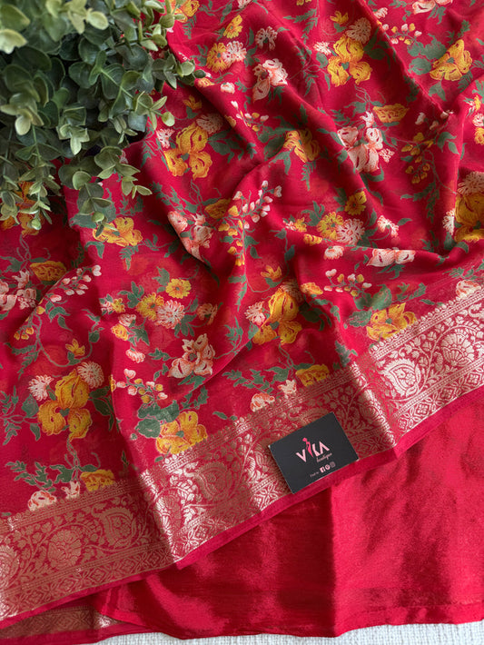 Floral Printed semi chiffon saree