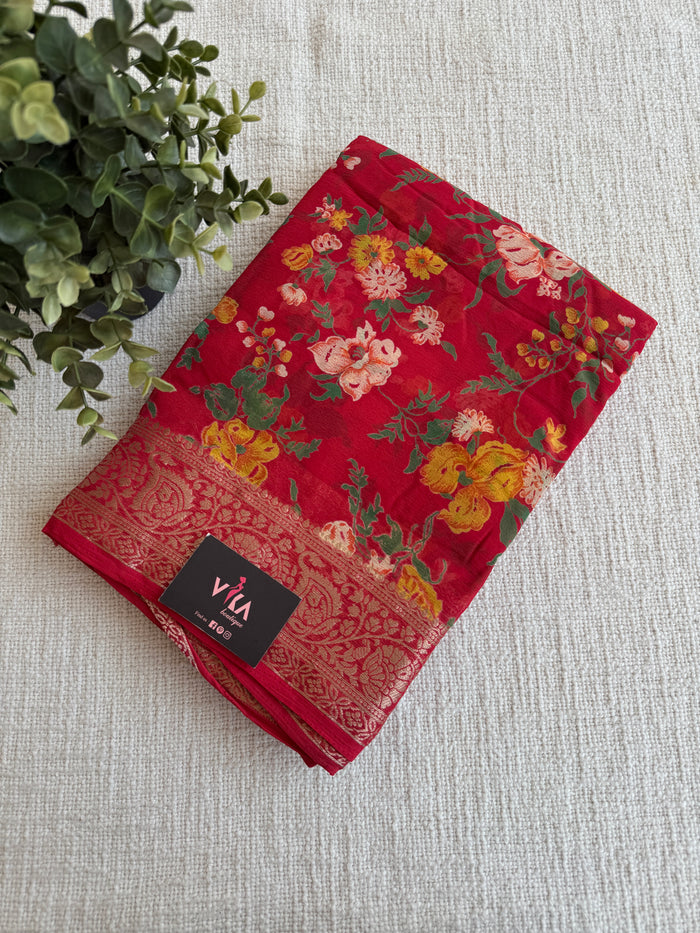 Floral Printed semi chiffon saree