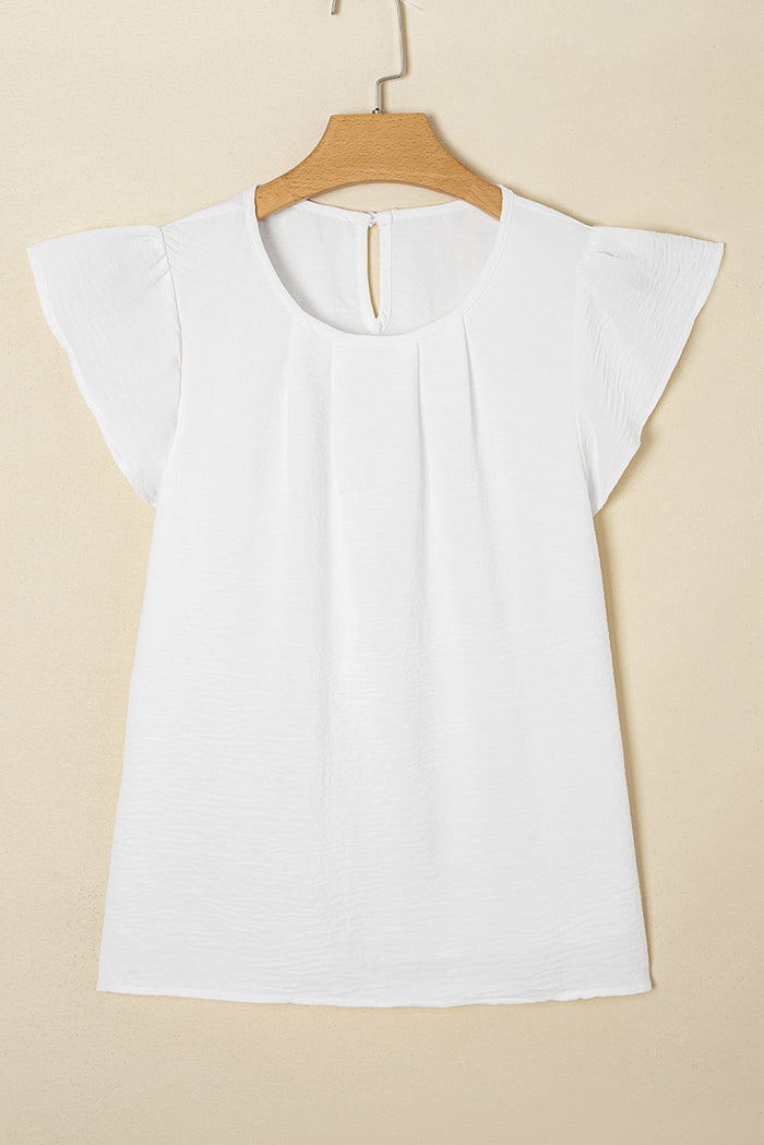 Flounce Sleeve Pleated Textured Blouse - Tops/Blouses & Shirts