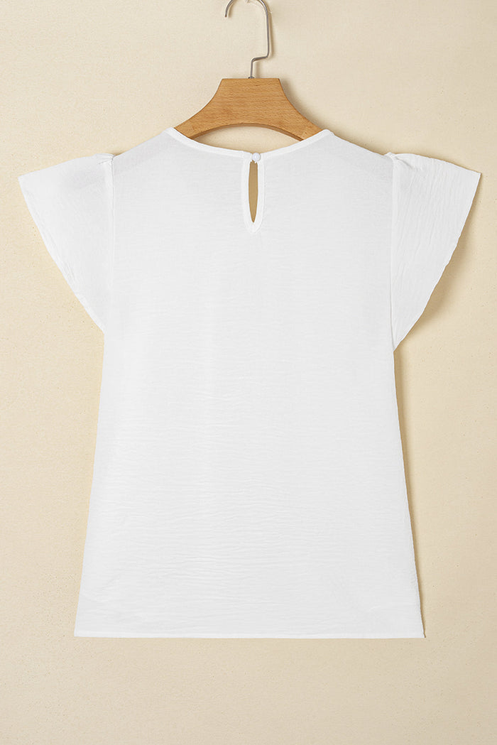 Flounce Sleeve Pleated Textured Blouse - Tops/Blouses & Shirts