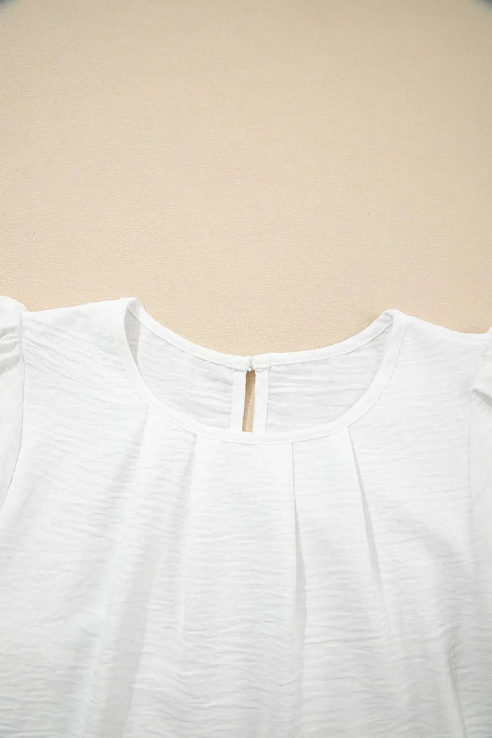Flounce Sleeve Pleated Textured Blouse - Tops/Blouses & Shirts